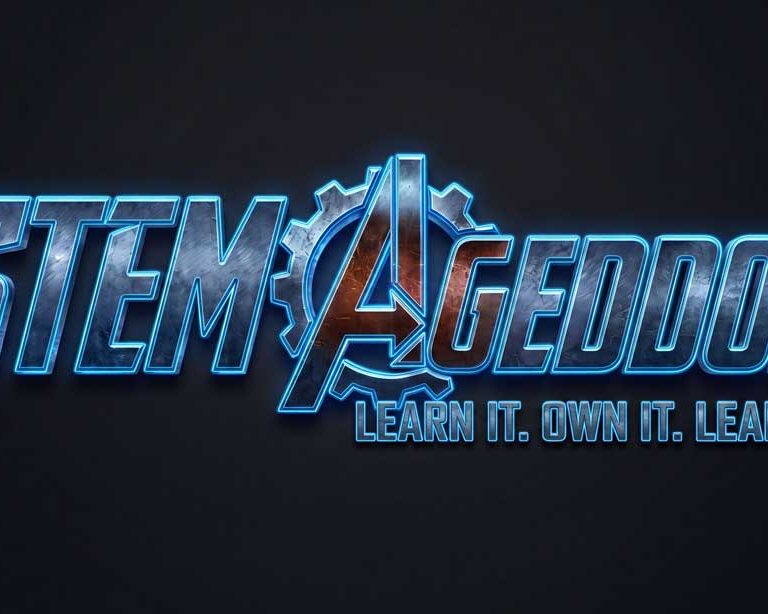 Designing a logo for a STEM AI learning program 2 STEMaGeddon logo BLUE PROOF WEB